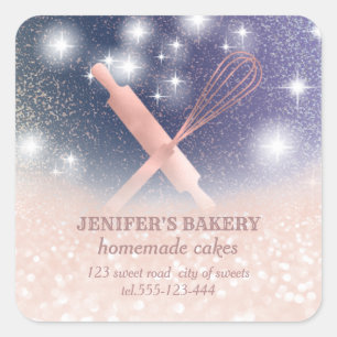Adesivo Quadrado Glittery sparkle roling pin & whisky chef bakery