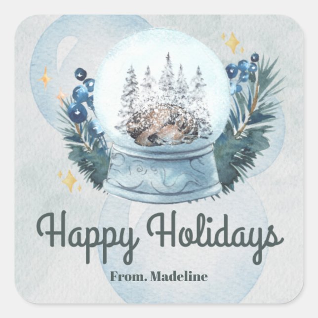 Adesivo Quadrado Globe da neve: aquarela Natal (Frente)