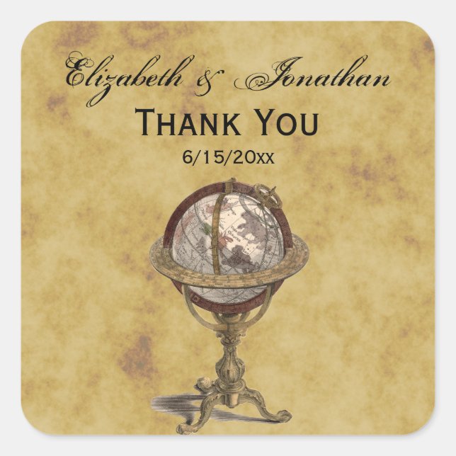 Adesivo Quadrado Globo Antiquado, Selos De Envelope BG Em Perturbaç (Frente)
