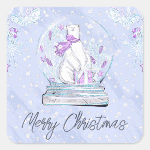 Adesivo Quadrado Globo de Neve Urso Polar Inverno Fofo Aquarela