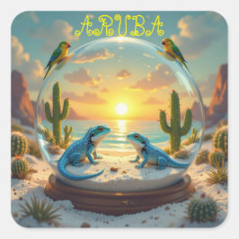 Adesivo Quadrado globo do pôr do sol de Aruba
