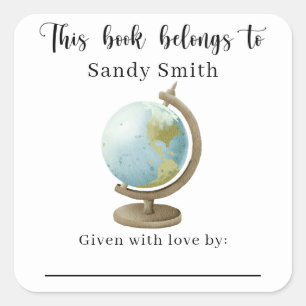 Adesivo Quadrado Globo - Este livro pertence a com mensagem
