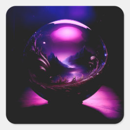Adesivo Quadrado Globo Puro Transparente com Paisagem Montanhosa