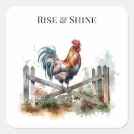 Adesivo Quadrado Glória da Manhã: Eatercolor Rooster, personalizado