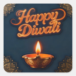 Adesivo Quadrado Glowing Happy Diwali Diya Sticker Design