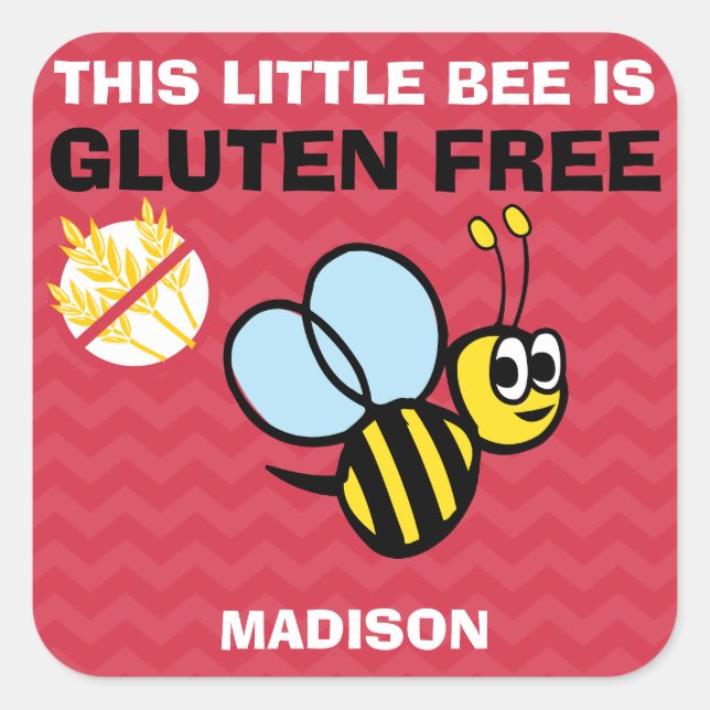 Adesivo Quadrado Gluten Free Bumblebee Celiac Red Stickers (Frente)