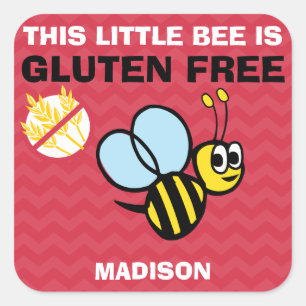 Adesivo Quadrado Gluten Free Bumblebee Celiac Red Stickers