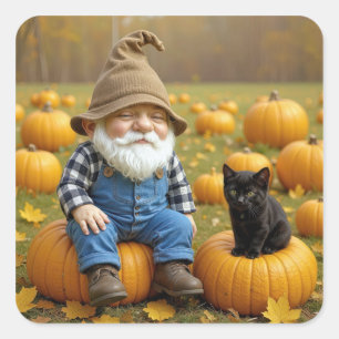 Adesivo Quadrado Gnome Farmer e Black Kitten em Bompkins