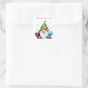 Adesivo Quadrado Gnomo Bonito de Vinheta de Natal com presentes