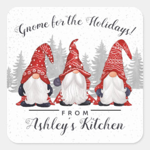 Adesivo Quadrado Gnomo Branco Vermelho e Bonito para o Natal das Fé