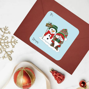 Adesivo Quadrado Gnomo de Natal Aconchegante Boneco de Neve Férias