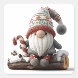 Adesivo Quadrado Gnomo de Natal bonito com uma Canela Doce em um Lo