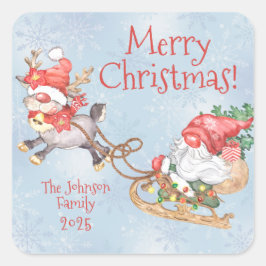 Adesivo Quadrado Gnomo de Natal com Reindeer Cute Personalizado