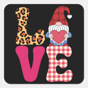 Adesivo Quadrado Gnomo do Amor Dia dos Namorados Plaid Vermelho de 