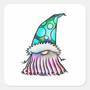 Adesivo Quadrado Gnomo do Jardim de Aquarela Engraçado