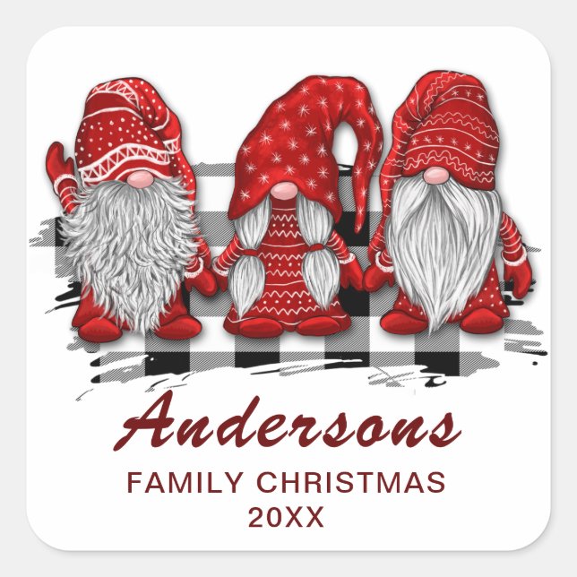 Adesivo Quadrado Gnomo Vermelho Retro Natal Xadrez Férias (Frente)