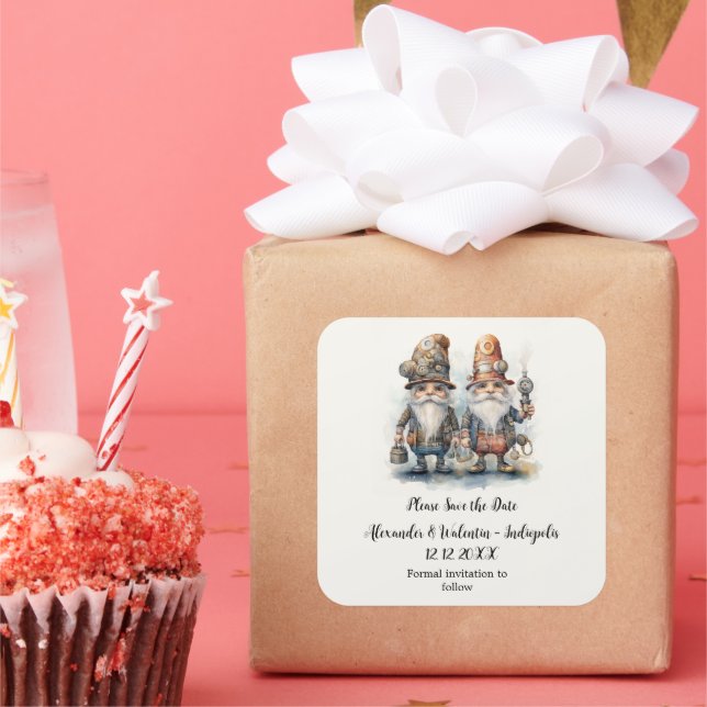 Adesivo Quadrado Gnomos da Festa Salve a data (Festa)