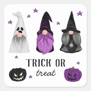 Adesivo Quadrado Gnomos de Halloween e abóbora.Truque ou tratament