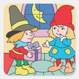 Adesivo Quadrado Gnomos de Natal e presente de animação
