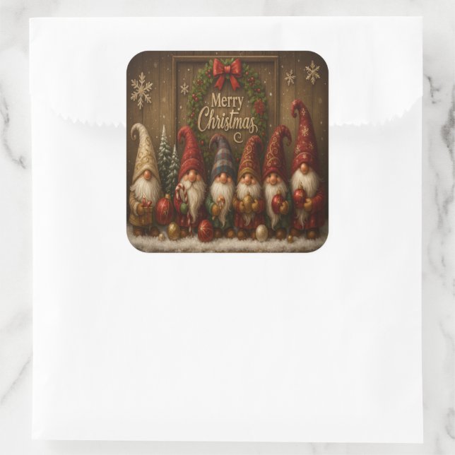Adesivo Quadrado Gnomos de Natal Lindos e Alegres (Bolsa)