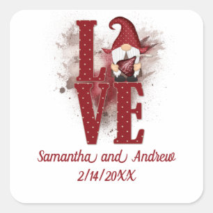 Adesivo Quadrado Gnomos Red Love Casamento Bonito Aniversário