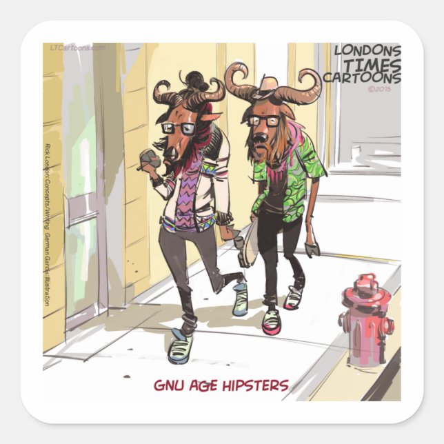 Adesivo Quadrado Gnu Idade Hipsters Engraçado (Frente)