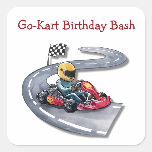 Adesivo Quadrado Go-Kart Birthday Bash (Frente)