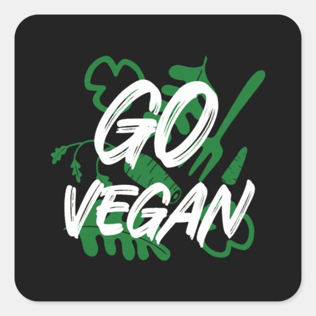 Adesivo Quadrado go vegan gift for vegetarian lovers green food (Frente)