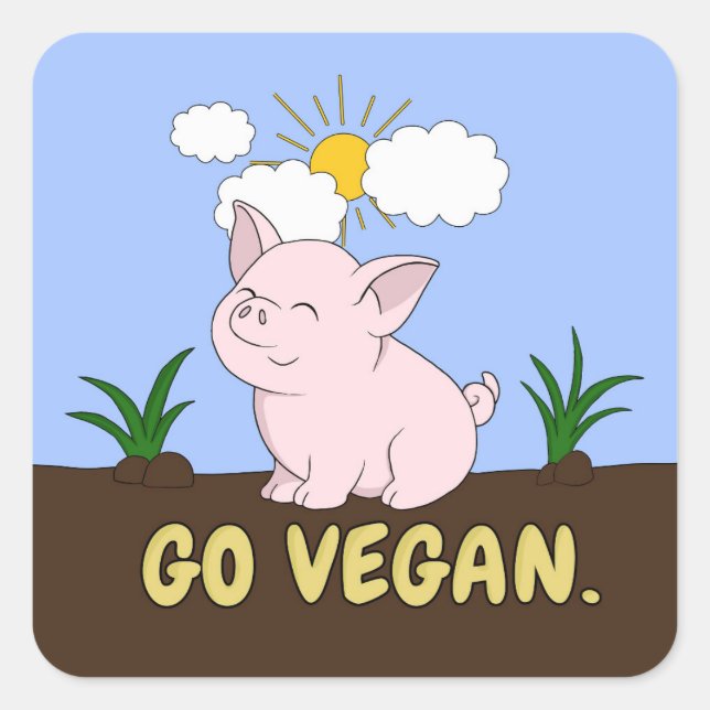 Adesivo Quadrado Go Vegan - Porco Bonito (Frente)
