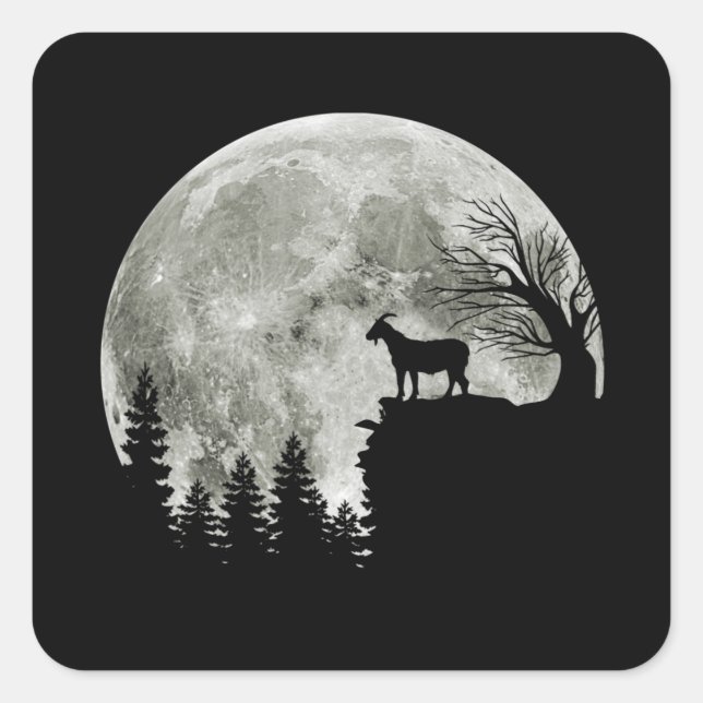 Adesivo Quadrado goat walking on mountain halloween moon (Frente)