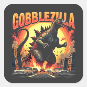 Adesivo Quadrado Gobblezilla Spooky Turquia Ação de Graças Gobble