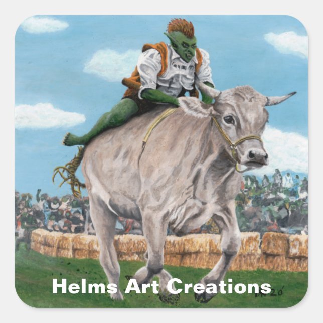 Adesivo Quadrado Goblin Rider Ox Racer Fantasy Art Stickers (Frente)