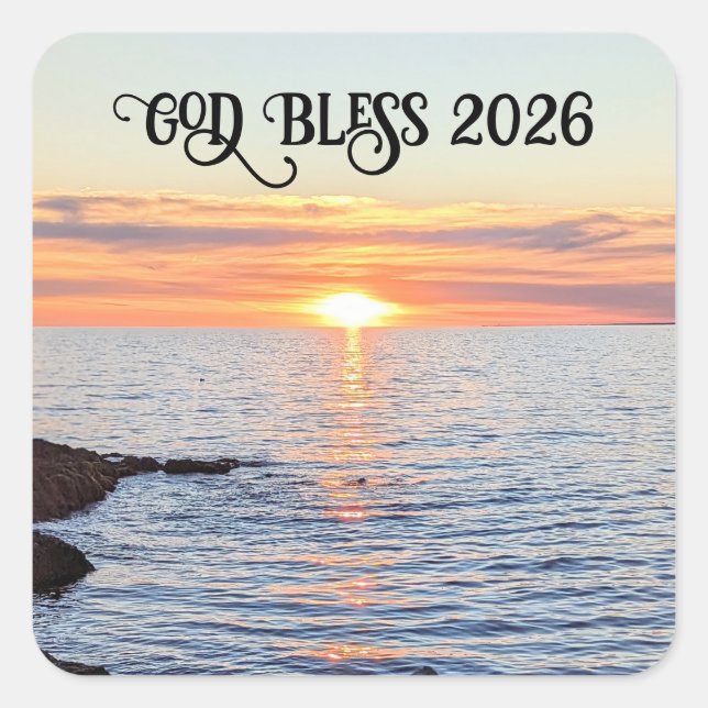 Adesivo Quadrado God Bless 2026 New Year Golden Sunset Photo (Frente)