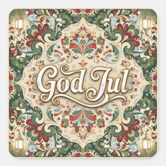 Adesivo Quadrado God Jul Norwegian Norway Christmas Stickers (Frente)
