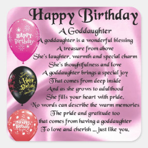 Adesivo Quadrado Godchild Poem - Feliz Aniversário