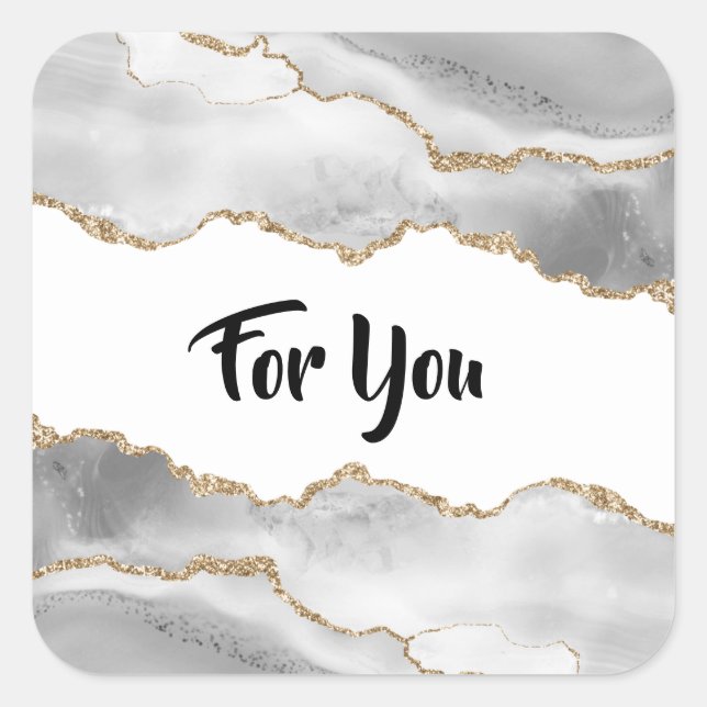 Adesivo Quadrado Gode aquarela branca esbranquiçada dourada agate e (Frente)