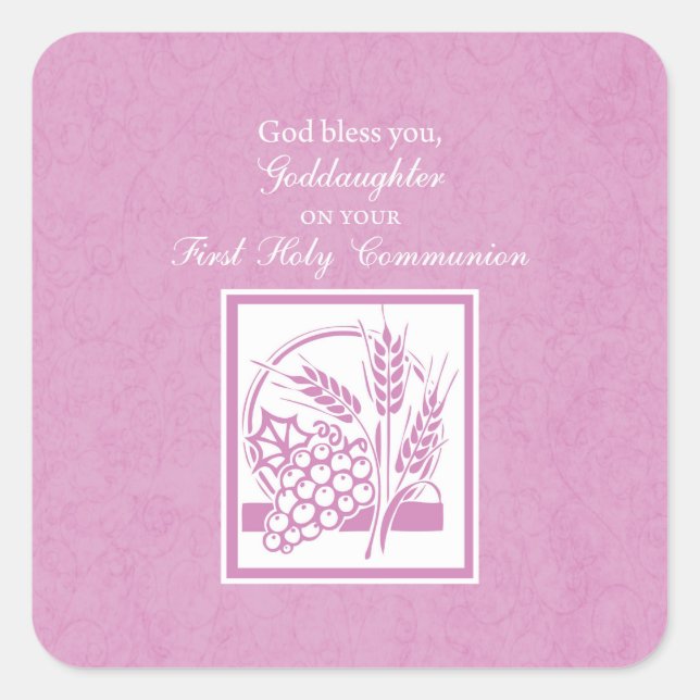 Adesivo Quadrado GodFilha Primeira Comunhão, Rosa (Frente)