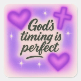 Adesivo Quadrado god's timing is perfect airbrush retro 90s purple 