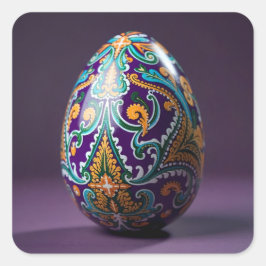 Adesivo Quadrado Gold and Teal Swirl Easter Egg