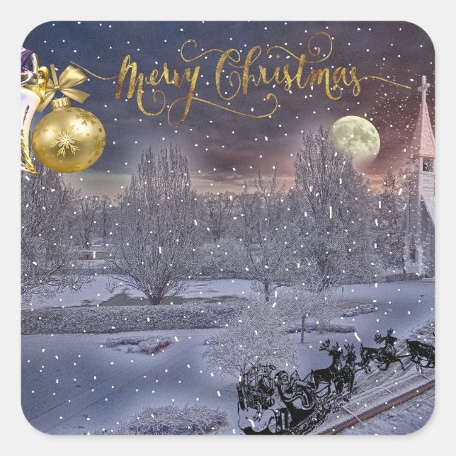 Adesivo Quadrado Gold Elegant Script Merry Christmas Ornament (Frente)