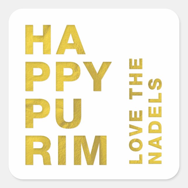 Adesivo Quadrado Gold Foil Happy Purim (Frente)