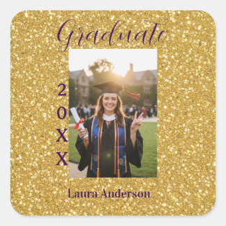 Adesivo Quadrado Gold glitter photo graduation add name class text