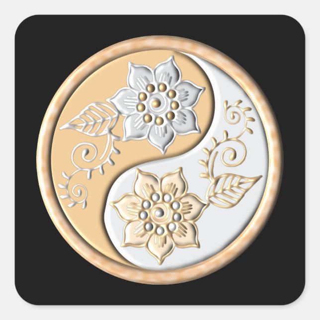 Adesivo Quadrado Gold & Silver Yin Yang  (Frente)