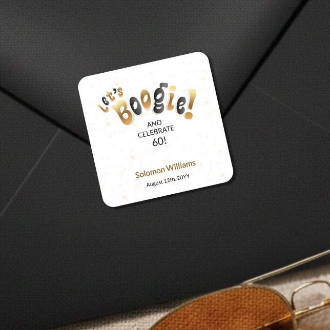 Adesivo Quadrado Gold Sparkle Let's Boogie 60th Birthday (Criador carregado)