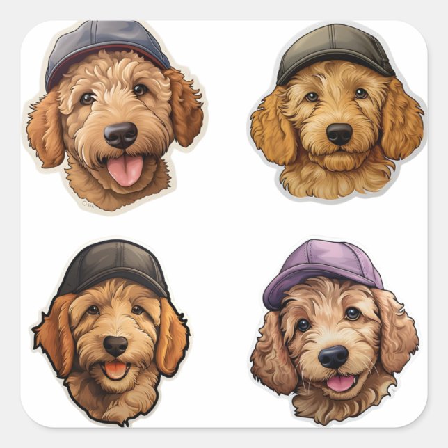 Adesivo Quadrado Golden Doodle Cap Kids Sticker Design stickers  (Frente)