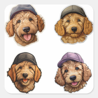Adesivo Quadrado Golden Doodle Cap Kids Sticker Design stickers