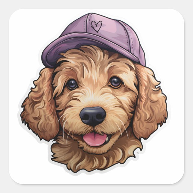 Adesivo Quadrado Golden Doodle Cap Kids Sticker Design stickers  (Frente)