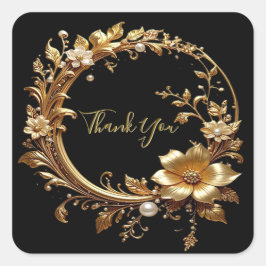 Adesivo Quadrado Golden Floral Ornate Frame Sticker