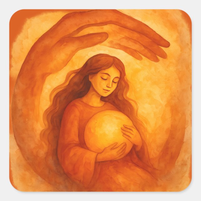 Adesivo Quadrado Golden Girl Holding Light Warm Protective Art (Frente)