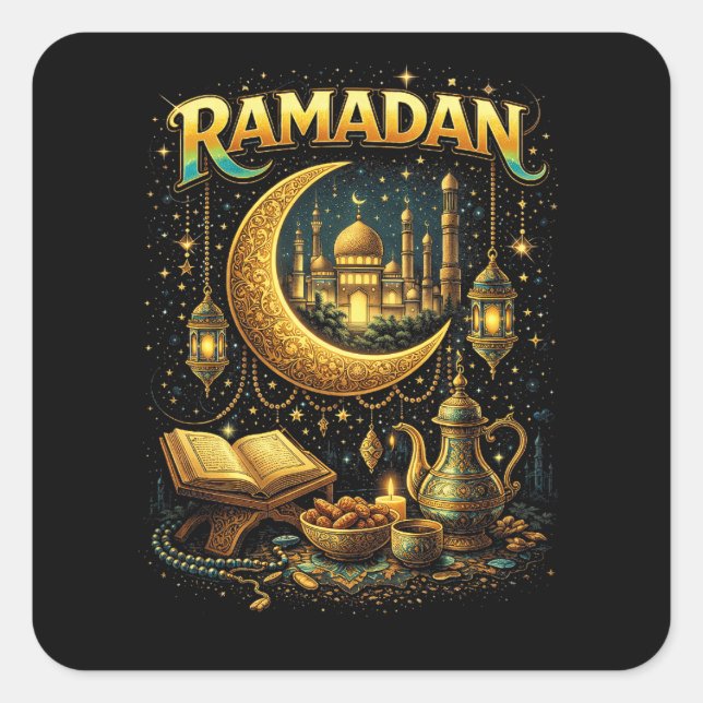 Adesivo Quadrado Golden Nights of Ramadan (Frente)
